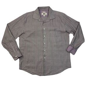 Joseph Abboud Shirt Mens Extra Large Burgundy Houndstooth Cotton Non Iron Dress